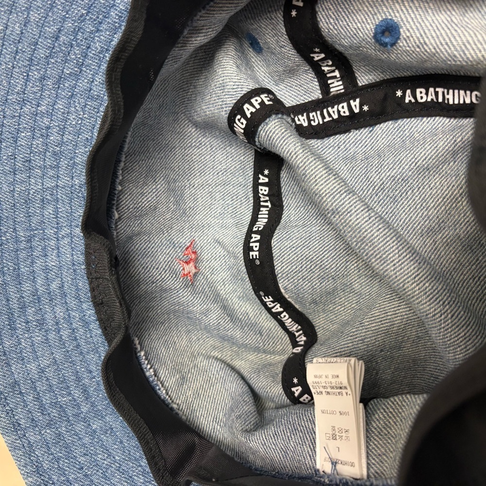 BAPE sz L Denim Bucket Hat Red Bapesta Ape Head Bathing Ape Japan - Picture 8 of 13